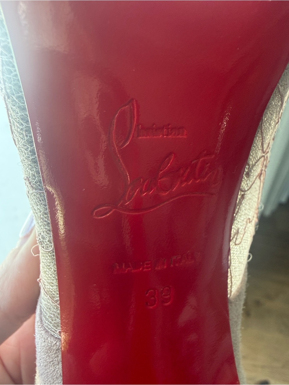 Christian Louboutin Women's Metallic Gold Heels in Red Sole